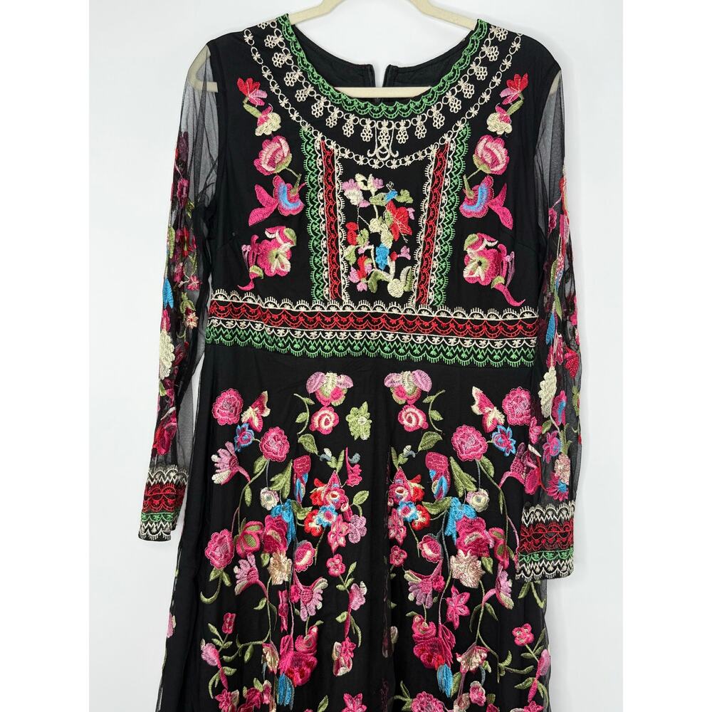 By Megyn Maxi Dress Women Size 10/12 (Estimated) Black Embroidered Floral Mesh - Picture 4 of 12